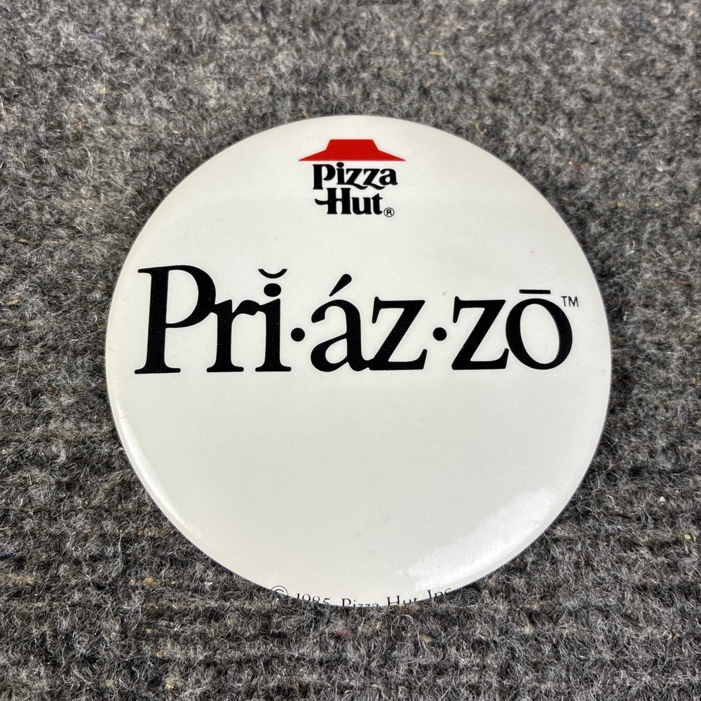 Pizza Hut Pri-Az-Zo Advertising Employee Pin Pinback Badge Button Vtg 1985 EUC